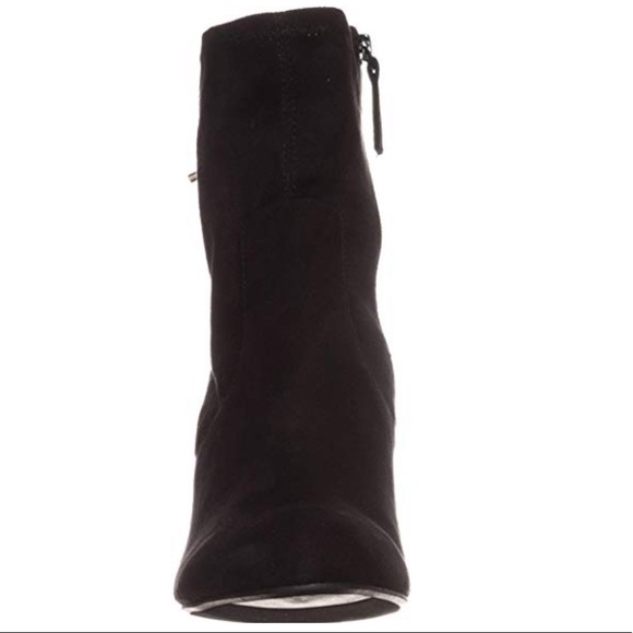 Black Pointy Toe Chunky Heel Tie Back Sock Bootie - Picture 3 of 5